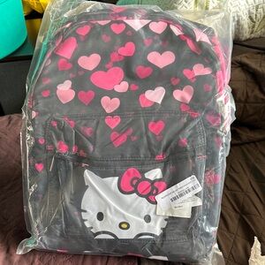 Hello Kitty Heart Pattern Kids Backpack - Pink and Black